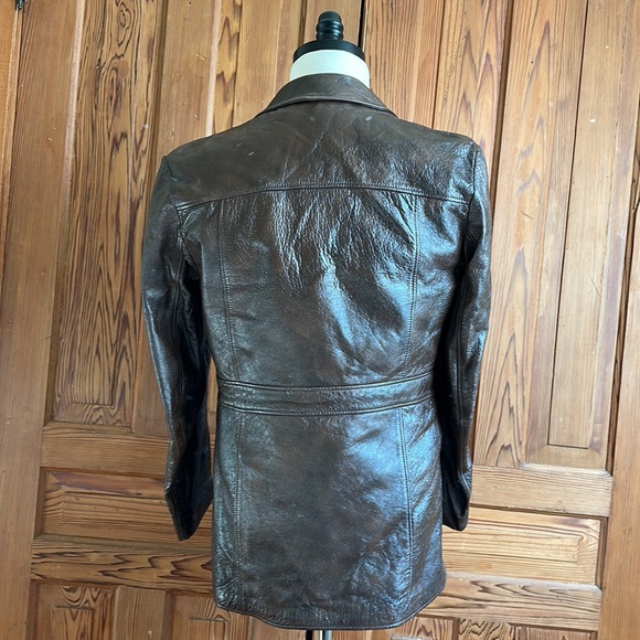 Vintage single breasted brown leather dress jacket - Picture 2 of 9
